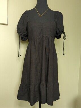 NWOT Sim & Sam Black Puff Sleeve Milkmaid Babydoll Mini Dress Sz L